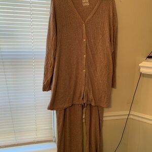 Muk Luks Taupe Knit Cardigan and Pants Set